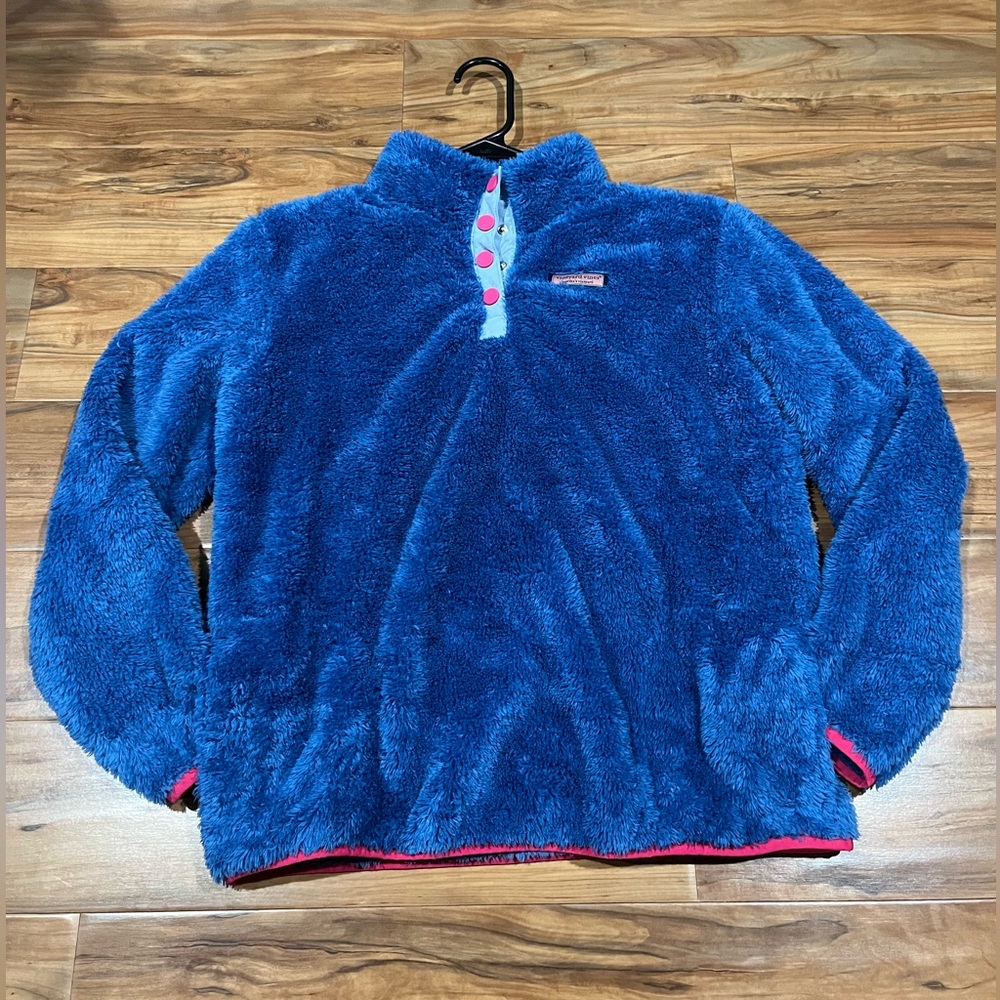 Vineyard Vines Kids Girl’s XL Blue Fleece Jacket with Pink Accents